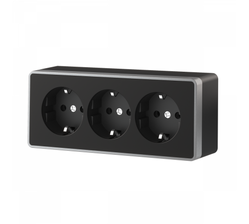 Розетка тройная с заземлением и шторками Werkel Gallant (черный с серебром) W5073134 4690389177200 a056944
