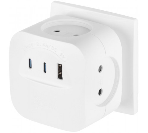 Разветвитель электрический ЭРА SP-4-3USBAC-W на 4 розетки + 3 USB A+C со шторками 10А белый Б0069083