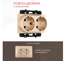 Розетка двойная с заземлением Arte Milano 217.40-2.shampan