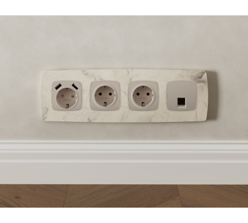 Комплект механизма компьютерной розетки Ambrella Volt RJ-45 (8P8C) CAT6A экранированной с автоматической защитной шторкой OMEGA MO372005 Серо-бежевый матовый QUANT (OP3720, VM185)