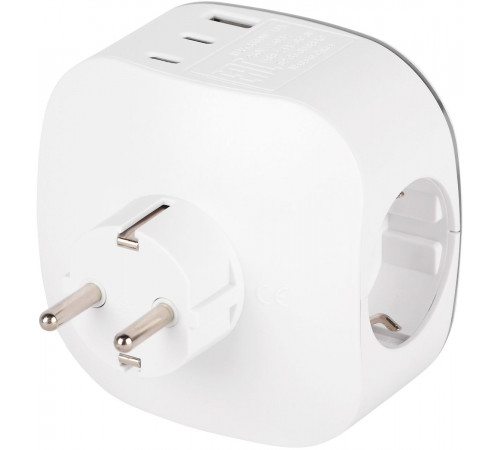 Разветвитель электрический ЭРА SP-3e-3USBAC-W на 3 розетки + 3 USB A+C с заземлением со шторками 16А белый Б0069081