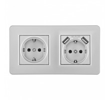 Розетка двойная (двухпостовая) с/з и шторками + USB Arte Milano SET16-2-47-1-40-1 silver