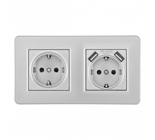 Розетка двойная (двухпостовая) с/з и шторками + USB Arte Milano SET16-2-47-1-40-1 silver Розетка двойная (двухпостовая) с/з и шторками + USB Arte Milano SET16-2-47-1-40-1 silver