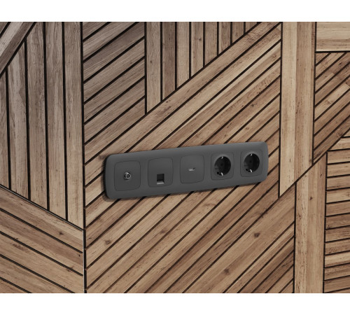 Комплект механизма компьютерной розетки Ambrella Volt RJ-45 (8P8C) CAT6A экранированной с автоматической защитной шторкой OMEGA MO912005 Графит soft touch QUANT (OP9120, VM185)