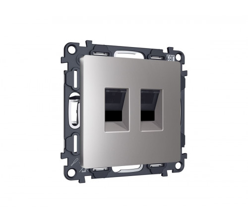 Комплект механизма компьютерной двойной розетки RJ-45 Ambrella Volt MA512110 (8P8C) CAT6 с автоматической защитной шторкой Alfa Сталь матовый Quant Комплект механизма компьютерной двойной розетки RJ-45 Ambrella Volt MA512110 (8P8C) CAT6 с автоматической защитной шторкой Alfa Сталь матовый Quant