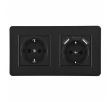 Розетка двойная (двухпостовая) с/з и шторками + USB Arte Milano SET16-2-47-1-40-1 black