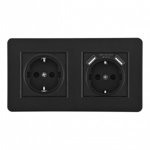 Розетка двойная (двухпостовая) с/з и шторками + USB Arte Milano SET16-2-47-1-40-1 black