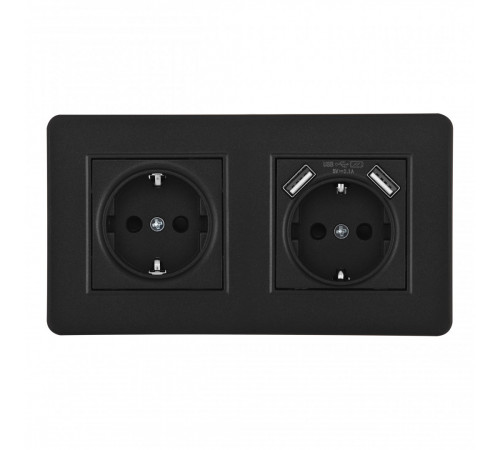 Розетка двойная (двухпостовая) с/з и шторками + USB Arte Milano SET16-2-47-1-40-1 black Розетка двойная (двухпостовая) с/з и шторками + USB Arte Milano SET16-2-47-1-40-1 black