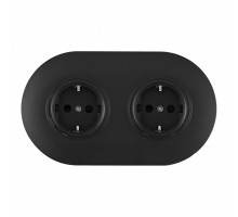 Круглая розетка двойная (двухпостовая) с/з и шторками Arte Milano SET08-2-40-1x2 black