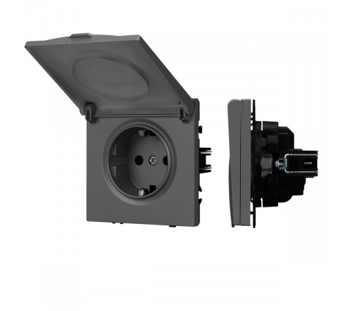 Розетка зк со шторками и крышкой софт-тач серый базальт Arlight SCT-MCP-SFPL-GR (250V, 16A) 054283(1)