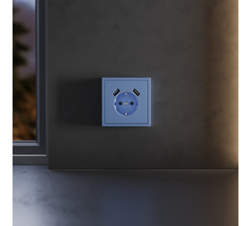 Накладка для розетки с заземлением и защитными шторками, с USB A+A Voltum S70 (деним) VLS000915