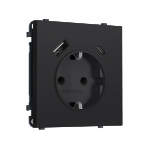 Комплект механизма электрической розетки SIGMA Черный Мягкое касание 2USB A+C 20W Ambrella Volt MS990010 (SP9900, PR160)