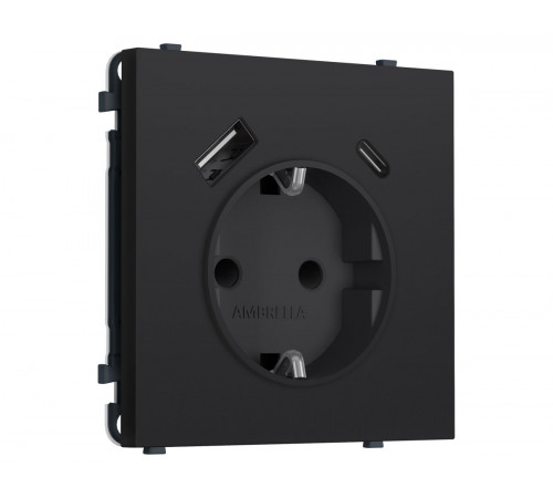 Комплект механизма электрической розетки SIGMA Черный Мягкое касание 2USB A+C 20W Ambrella Volt MS990010 (SP9900, PR160)