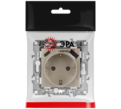 Розетка со шторками с USB type-A+C Эра 12-4108-04 Б0067727 Розетка со шторками с USB type-A+C Эра 12-4108-04 Б0067727