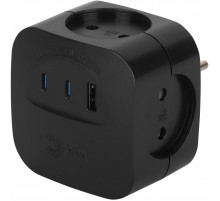 Разветвитель электрический ЭРА SP-4-3USBAC-B на 4 розетки + 3 USB A+C со шторками 10А черный Б0069084