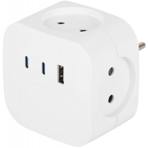 Разветвитель электрический ЭРА SP-4-3USBAC-W на 4 розетки + 3 USB A+C со шторками 10А белый Б0069083