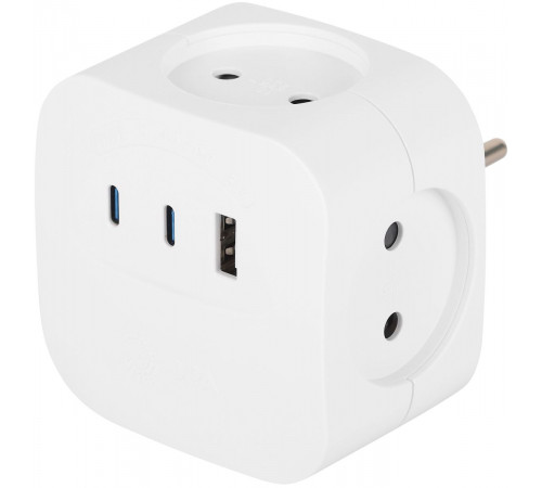 Разветвитель электрический ЭРА SP-4-3USBAC-W на 4 розетки + 3 USB A+C со шторками 10А белый Б0069083