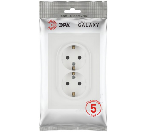 Розетка Эра Galaxy 15-2104-08 с заземлением двойная 2X2P+E Schuko 16А-250В IP20 белый матовый Б0070691