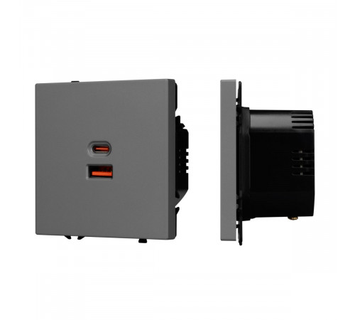 USB Розетка тип A+C софт-тач серый базальт Arlight SCT-MUAC-SFPL-FC-GR (65W, QC3) 054319(1)