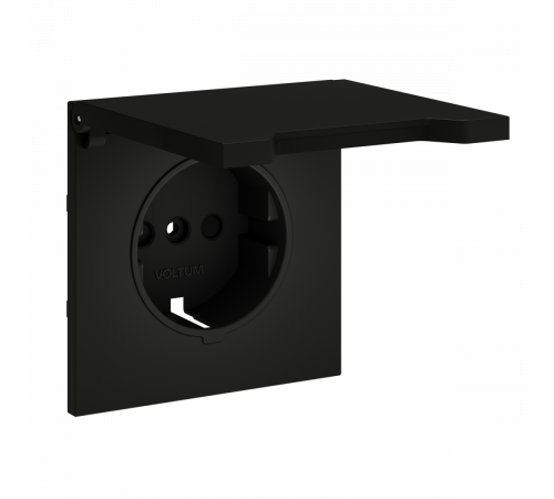 Накладка для розетки с заземлением, защитными шторками и крышкой Voltum S70 (черный матовый) VLS000808