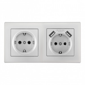 Розетка двойная (двухпостовая) c USB Arte Milano SET06-2-47-1-40-1 silver