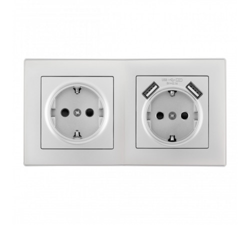 Розетка двойная (двухпостовая) c USB Arte Milano SET06-2-47-1-40-1 silver Розетка двойная (двухпостовая) c USB Arte Milano SET06-2-47-1-40-1 silver