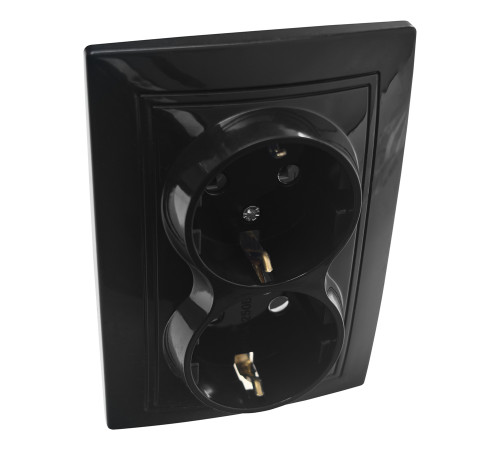 Розетка 2П+З двойная скрытой установки 16А 250В IP20, черная (керамика) 
