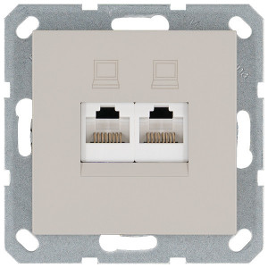 Интернет-розетка RJ45 двойная с накладкой, цвет Тауп Jasmart G6106T