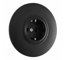 Розетка круглая с/з и шторками и рамкой Arte Milano SET08-1-40-1 black