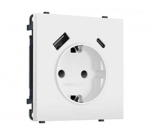 Комплект механизма электрической розетки SIGMA Белый мягкое касание 2USB A+C 20W Ambrella Volt MS830010 (SP8300, PR160)