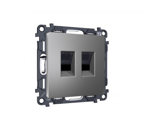 Комплект механизма компьютерной двойной розетки RJ-45 Ambrella Volt MA662110 (8P8C) CAT6 с автоматической защитной шторкой Alfa Антрацит серый Quant Комплект механизма компьютерной двойной розетки RJ-45 Ambrella Volt MA662110 (8P8C) CAT6 с автоматической защитной шторкой Alfa Антрацит серый Quant