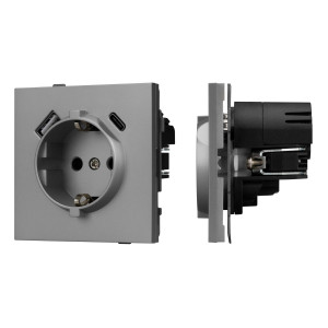 Механизм розетки с USB зарядкой Arlight SCT-TENDO-MUAC-PL-GR (230V, 16A) 054088