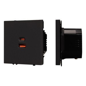 USB Розетка тип A+C софт-тач черный оникс Arlight SCT-MUAC-SFPL-FC-BK (65W, QC3) 054317(1)