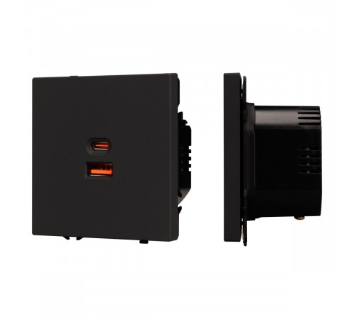 USB Розетка тип A+C софт-тач черный оникс Arlight SCT-MUAC-SFPL-FC-BK (65W, QC3) 054317(1)