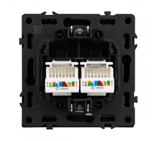 Розетка компьютерная двойная софт-тач черный оникс Arlight SCT-MPC2-SFPL-BK (2хRJ-45, CAT6) 054313(1)