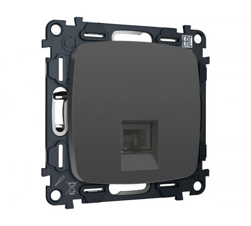 Комплект механизма компьютерной розетки Ambrella Volt RJ-45 (8P8C) CAT6A экранированной с автоматической защитной шторкой OMEGA MO912005 Графит soft touch QUANT (OP9120, VM185)