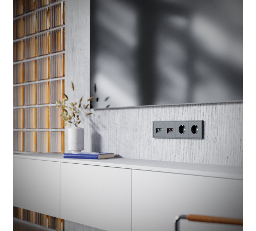 Розетка телевизионная встраиваемая Voltum S70 TV+RJ45 кат. 6, (графит) VLS060707