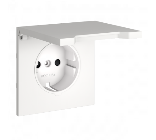 Накладка для розетки с заземлением, защитными шторками и крышкой Voltum S70 (белый матовый) VLS000802