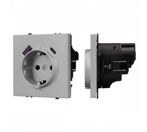 Розетка зк со шторками с USB тип А+С софт-тач никель Arlight SCT-MUAC-SFPL-IS (250V, 16A) 059445(1)