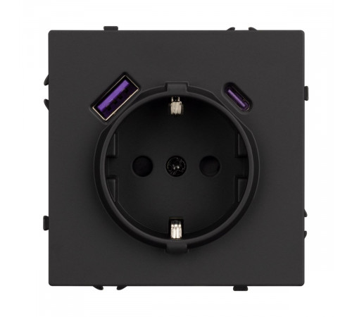Розетка зк со шторками с USB тип А+С софт-тач черный оникс Arlight SCT-MUAC-SFPL-BK (250V, 16A) 054285(1)