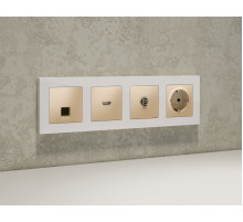 Комплект механизма компьютерной розетки RJ-45 экранированной с автоматической защитной шторкой Alfa Шампань Quant Ambrella Volt MA612005 (AP6120, VM185)