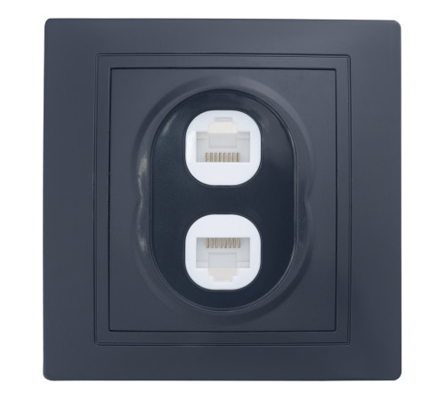 Розетка двойная компьютерная RJ45 скрытой установки IP20, черная 