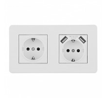 Розетка двойная (двухпостовая) с/з и шторками + USB Arte Milano SET16-2-47-1-40-1 white
