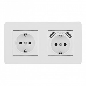 Розетка двойная (двухпостовая) с/з и шторками + USB Arte Milano SET16-2-47-1-40-1 white
