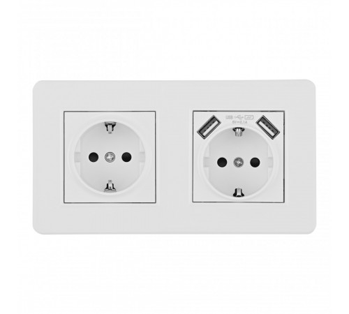 Розетка двойная (двухпостовая) с/з и шторками + USB Arte Milano SET16-2-47-1-40-1 white Розетка двойная (двухпостовая) с/з и шторками + USB Arte Milano SET16-2-47-1-40-1 white
