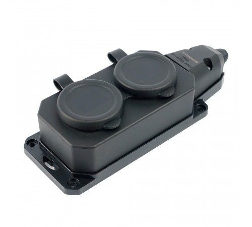 Розетка переносная 2-местная c/з Stekker RST16-2-44 250В 16А IP44 черный 50805