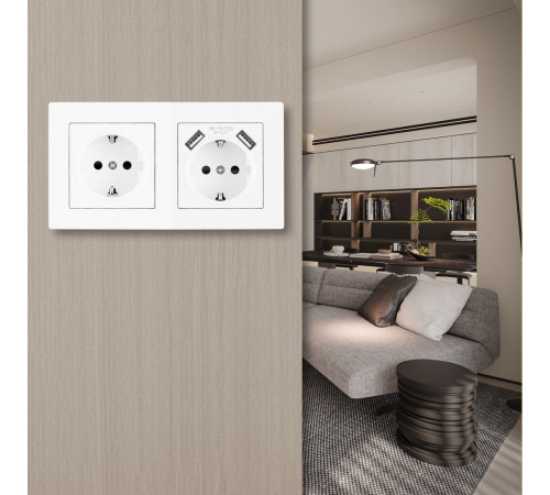 Розетка двойная (двухпостовая) c USB Arte Milano SET06-2-47-1-40-1 white Розетка двойная (двухпостовая) c USB Arte Milano SET06-2-47-1-40-1 white