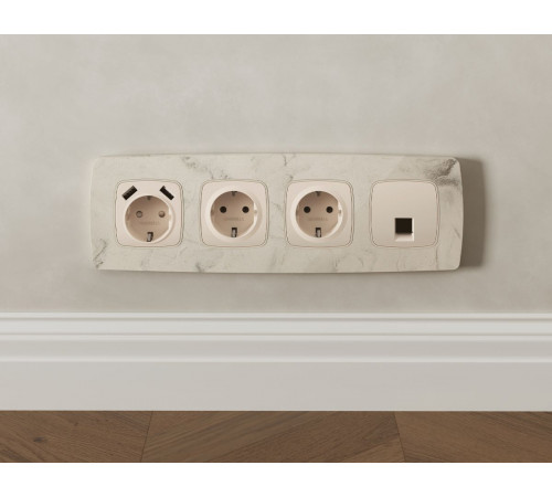 Комплект механизма компьютерной розетки Ambrella Volt RJ-45 (8P8C) CAT6A экранированной с автоматической защитной шторкой OMEGA MO332005 Бежевый матовый QUANT (OP3320, VM185)