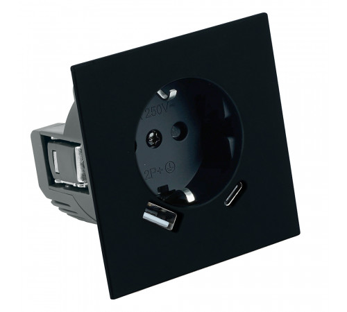 Розетка 1-местная з/ш с/з 16А + USB + Type C (механизм) Stekker Мия 250В 20W RST16-3119-05 черный бархат 50452