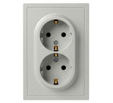 Розетка Эра Galaxy 15-2104-03 с заземлением двойная 2X2P+E Schuko 16А-250В IP20 алюминий Б0070681